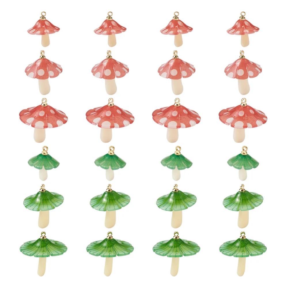 50Pcs Plastic Pendants Colorful Mushroom Charms With Acrylic & Golden Plated Brass Loops For Women Earring Diy Jewelry Making
