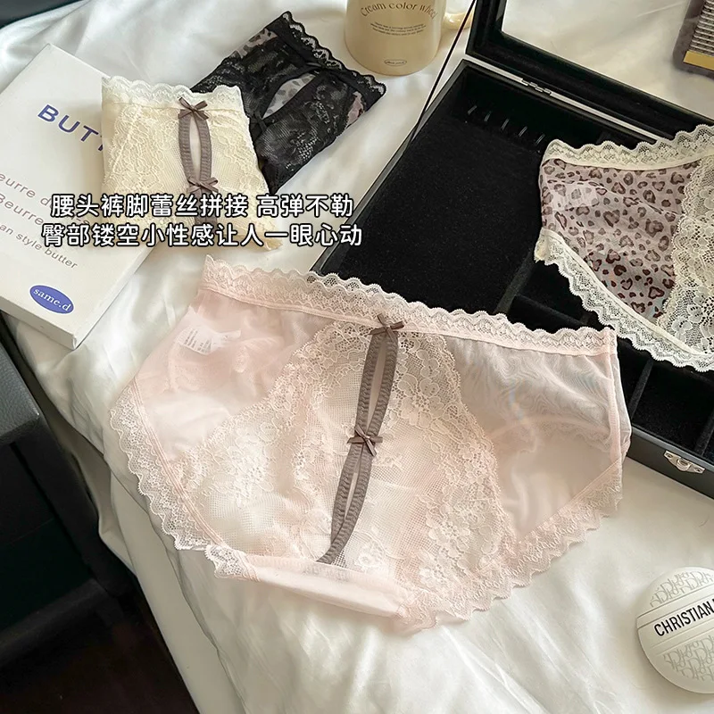 Sexy Leopard Print Lace Underwear Women's Soft Me Thin Pure Cotton mid Waist Butt Covering Teenage Girl's e Panties