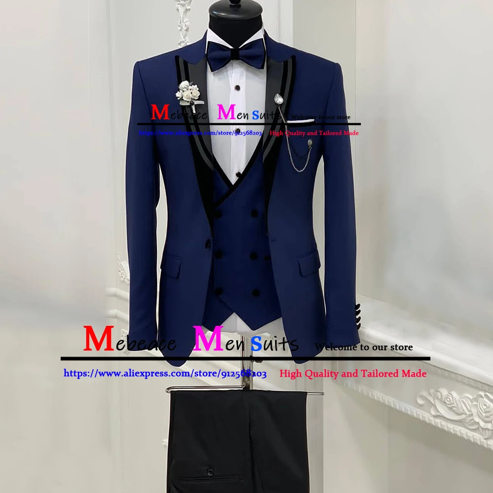 

New Fashion Navy Wedding Dress 3 Pieces (Jacket+Vest+Pants) Slim Fit Men Suit Formal Groom's Wedding Suit Tuxedo Anzug Herren