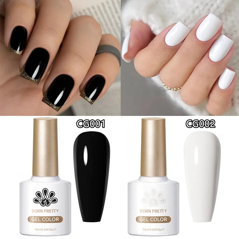 BORN PRETTY 2Pcs Black White Gel Nail Polish Set 10ml Semi Permanent Soak Off UV LED Varnish Manicure Tools DIY Design Nail Art
