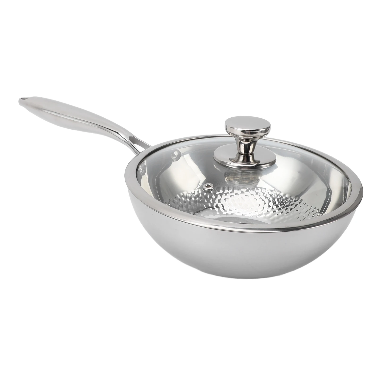 Stir Fry Pan Stainless Steel Frying Pan Healthy Triple Layer Even Heating Prevents Stick Professional Hammer Grain for Kitchen