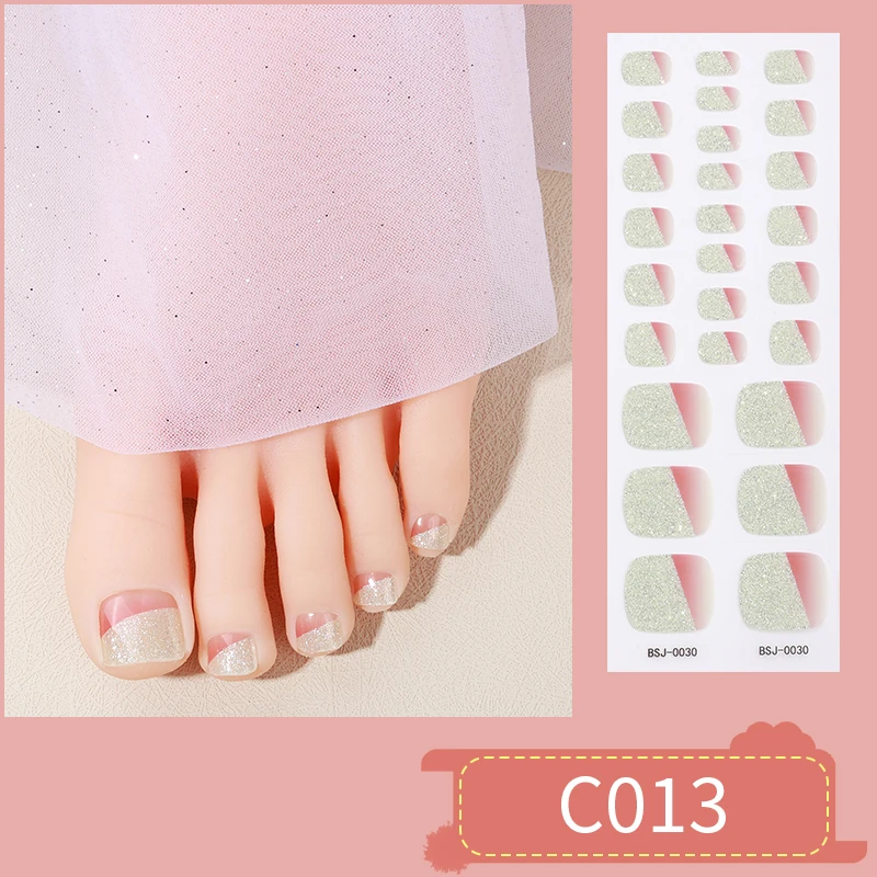 Semi Cured Toenail Wraps 32Tips Fashion Color Long Lasting Full Cover Nail Gel Sticker Wraps Manicure Nail Sticker Press On Nail 4