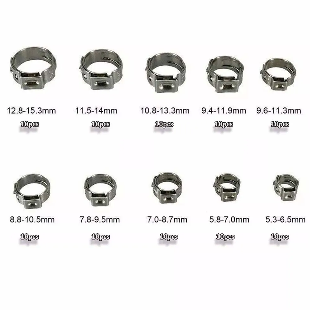 1 Ear Clamp 25PCS Single Ear Hose Clamps, 9.4-10.9mm 304 Stainless Steel Ear Clamps By Mispire Stepless Hose Clamps Cinch Rings For Automotive Home Appliance Line And Plumbing Stepless Clamps