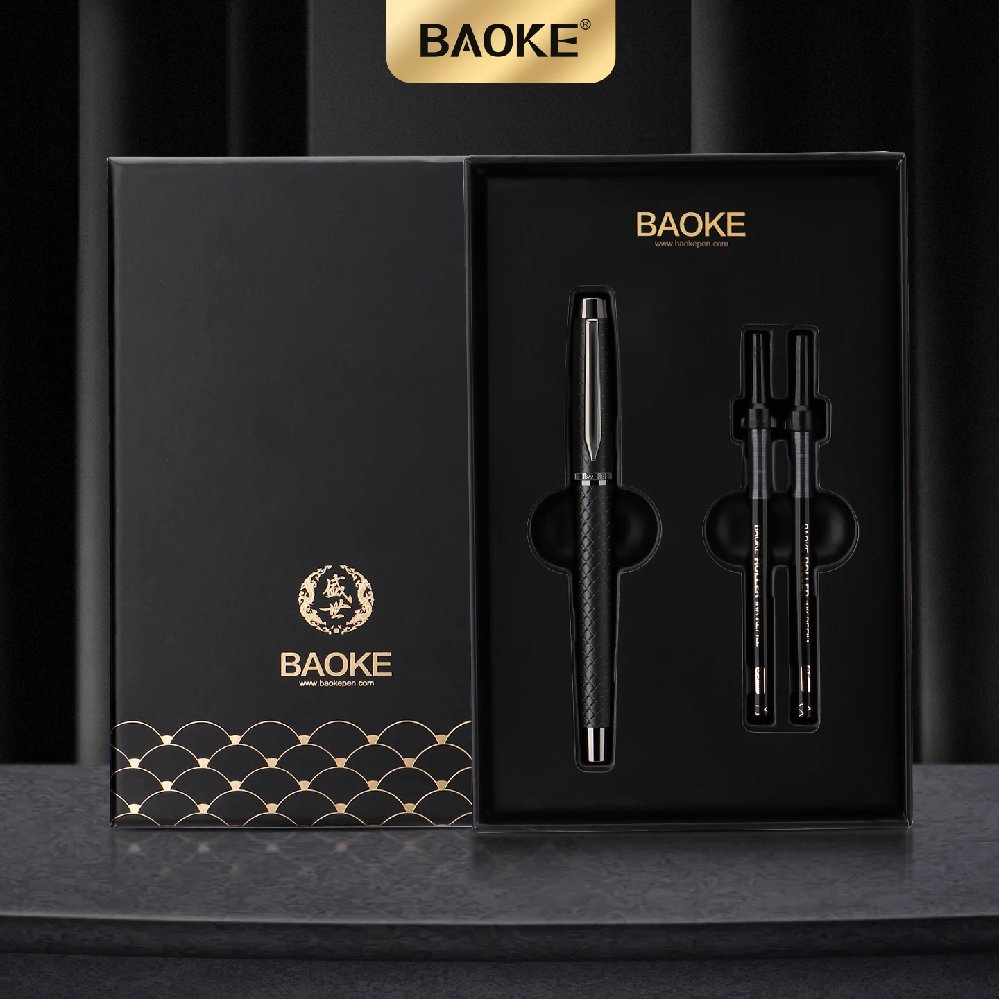 BAOKE T28 Coffret cadeau stylo roller 0,5 mm, comprend 1 stylo, 2 recharges, paquet exquis, stylos d'écriture lisses