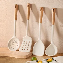 Premium Silicone Cooking Utensils Set with Hardwood Handles - Heat Resistant and Non - stick Kit (4 Pcs Set)