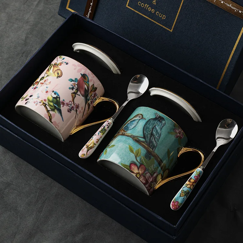 

400ML Ceramics Mugs Double Cups Set with Gift Box Bone China Porcelain Birthday Present for Tea Milk Coffee Water Useful Luxury