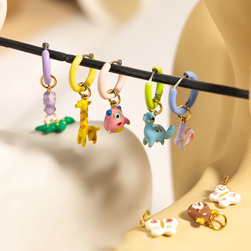 Cartoon Animal Pendant Hoop Earrings Dinosaur Design Butterfly Earring image 1