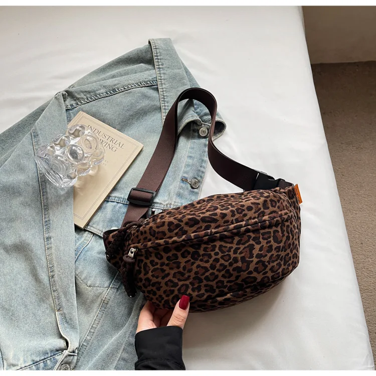 Women's Leopard Print Chest Bag, Autumn/Winter Fashion Crossbody Bag, Trendy Sporty Multifunctional Waist Bag Waist Packs bolsa