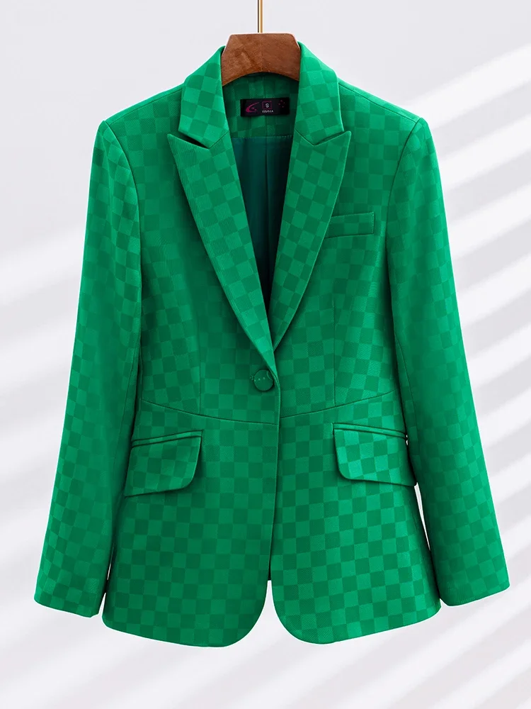 

New Arrival Women Formal Blazer Black Green Purple Plaid Office Ladies Business Work Wear Jacket Female Long Sleeve Slim Coat