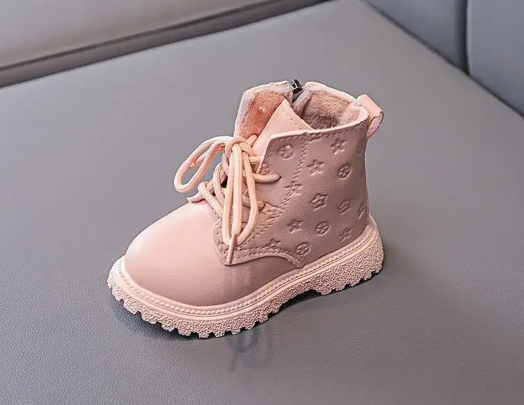 Neue rutschfeste High-Top-Stiefel im britischen Stil für Jungen und Mädchen, lässige Kinderschuhe, modische warme kurze Stiefel, Schnürstiefel mit seitlichem Reißverschluss für Kinder – Detail 7