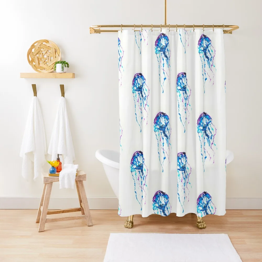

Beautiful Blue and Purple Jellyfish Abstract Fluid Acrylic Pour Design Shower Curtain For Bathrooms Luxury Bathroom Curtain
