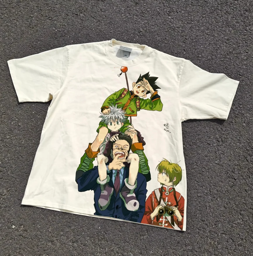 Hunter X Hunter Baumwoll-Rundhals-Freizeit-T-Shirt, Oversized Unisex für Männer und Frauen, Baumwoll-T-Shirt, trendige Kleidung, weiches Baumwoll-T-Shirt.