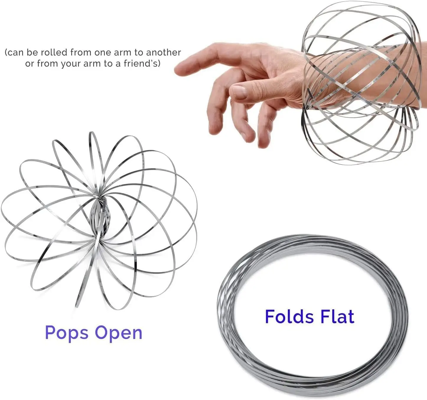 Flow Ring Spinner Ring Arm Toy Geometric Magic 3D Bracelet Spring Fidget Ring Rainbow Metal Circles Toys for Stress Relief Kids 2
