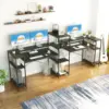 Two Person Computer Desk with Storage Shelves, 109 inches Extra Long Double Workstation Desk with Printer Shelf 1