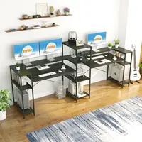 Two Person Computer Desk with Storage Shelves, 109 inches Extra Long Double Workstation Desk with Printer Shelf 1