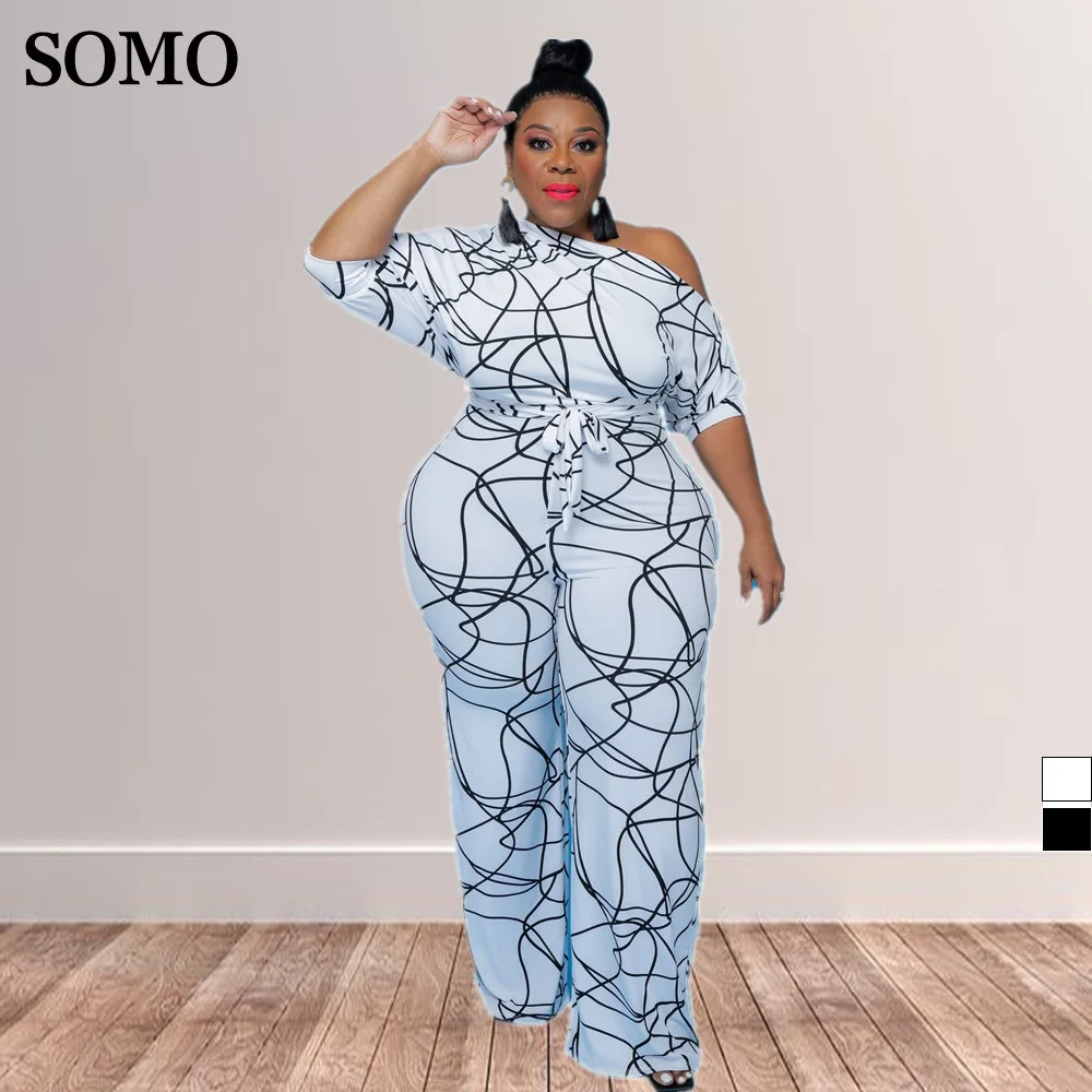 

Urban Fashion Dew Shoulder Fall Women Clothing Rompers Womens Jumpsuit Oblique Collar Geometric Print Wholesale Dropshipping