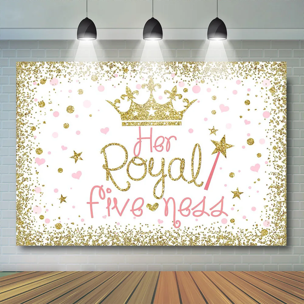 Mocsicka-doce Menina Birthday Party Backdrop Seu Cenário de Batismo Real Banner Gold Crown Decoração Photo Shoot Prop 5th Birthday - Image 3