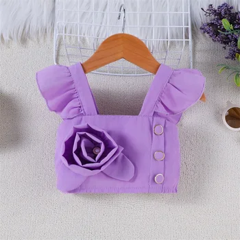 Adorable Baby Girl Summer Ensemble Flutter Sleeve Square Neck Top with 3D Floral Detailing and Matching A-Line Skirt - 2 Piece 4