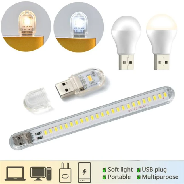 Mini Usb Led Light Portable Usb Light Lamp 2-24LEDs 3000K-7000K White Warm  Light Reading