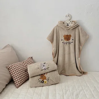 MILANCEL Asciugamani da bagno con cappuccio per bambini per bambini Mantelli in pile di corallo Accappatoi Ragazzi Ragazze Asciugamano da bagno con ricamo a fumetti 1