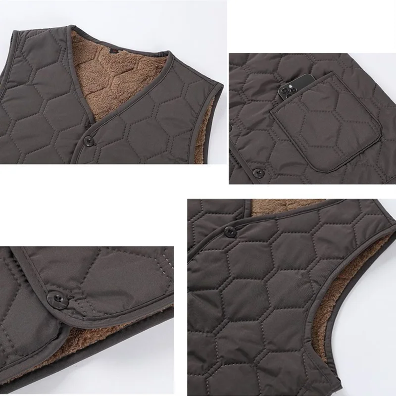Gilet homme sans manches polaire épais hiver col V boutonnés plaid casual