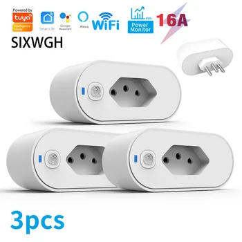 SIXWGH Tuya Wifi Socket Adaptador De Soquete Inteligente 16A Suporte Smart Life App control Alexa Google Home Controle vioce 1