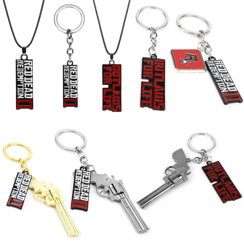 Game keychain Red Dead Redemption 2 men cosplay gun pendant car key ring metal