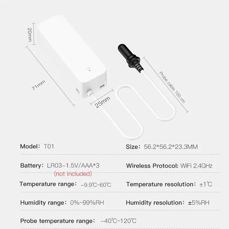 Wireless Smart Temperature and Humidity Sensor with External Probe