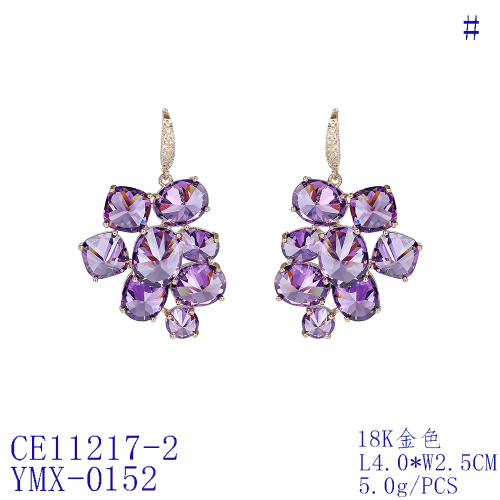 Full CZ Cubic Zirconia Grape Dangle Bridal Wedding Earring for Women Jewelry CE11217