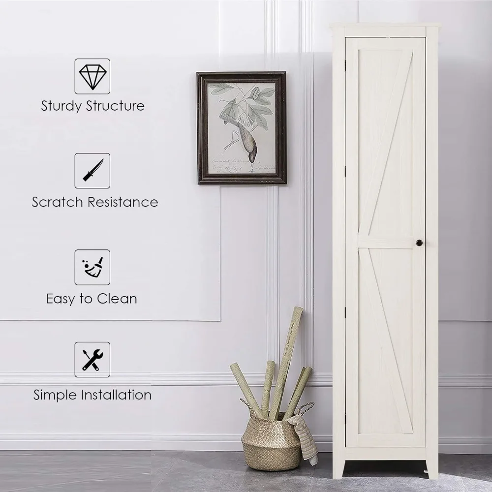 Tall Storage Cabinet Free Standing Floor Storage Tower with Four Shelves and Single Door, for Living Room, Bathroom 4