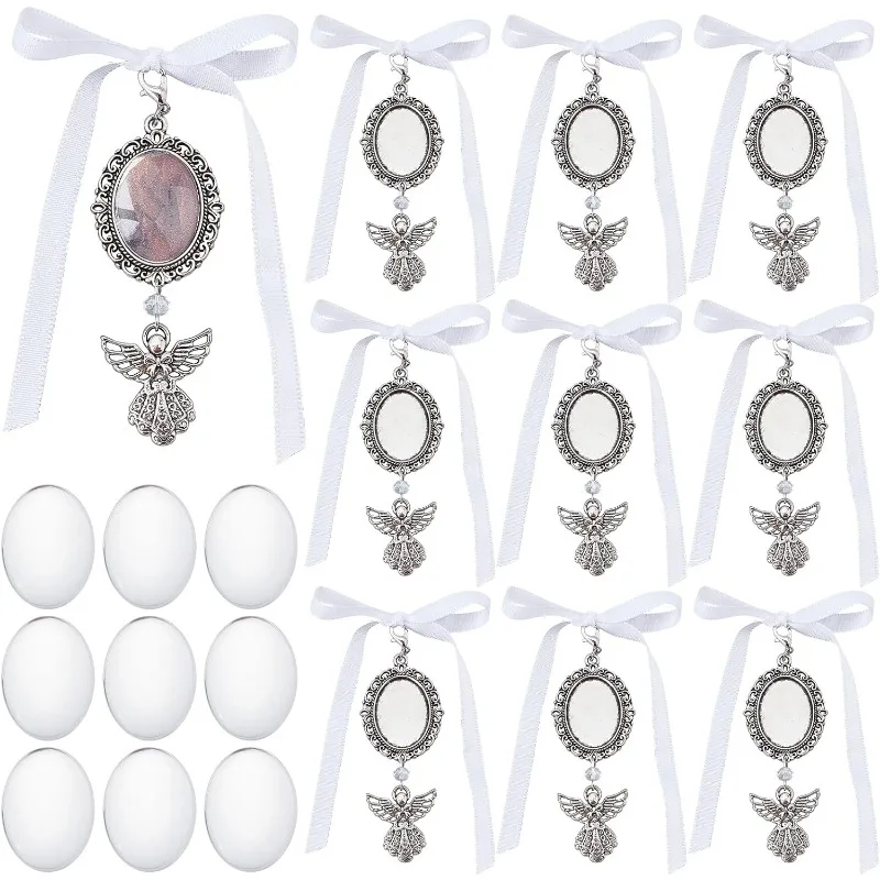 10Pcs Wedding Bouquet Photo Charms Alloy Memorial Angel Photo Charm 95mm Oval Frame Bridal Charm Angel Wing Charms