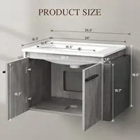 24 Inch Floating Sink Combo, Grey Wall Mounted Modern Vanity, Bathroom Cabinet Vanity W/ Soft-Closing Double Extra Large Doors 2