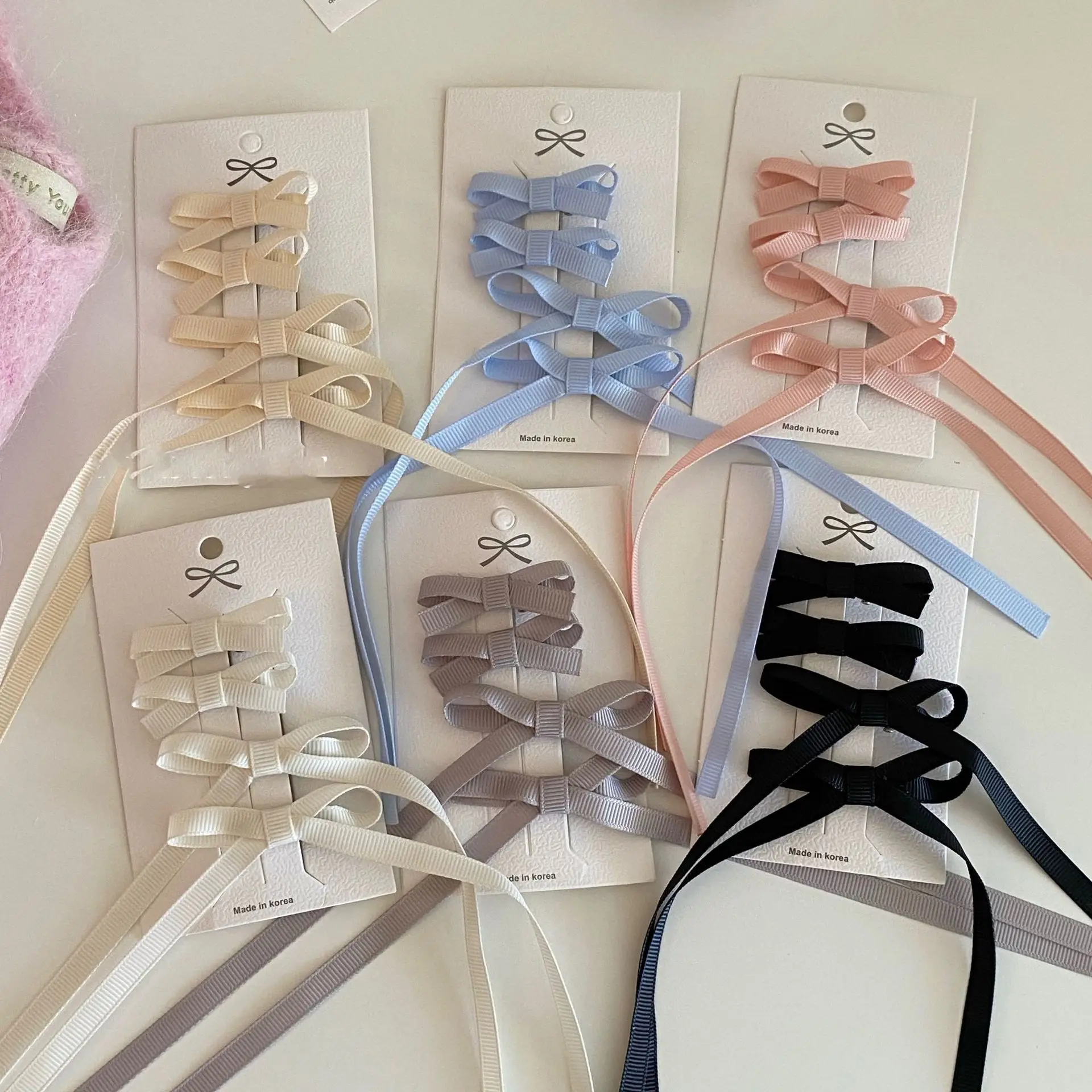 4-teiliges rosafarbenes Band mit Schleife, kleines Haarspangen-Set, süßes Einzelclip-Mädchen-Herz, geflochtenes Haar-Accessoire, Atmosphäre, Gefühl, Haarnadel