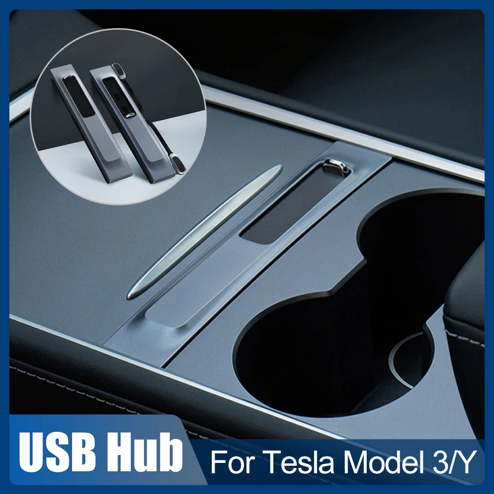 

Upgrade USB Hub For Tesla Model 3 Y 2021 2022 Intelligent Shunt 27W Fast Charging USB Docking Station with LED Auto Accessories