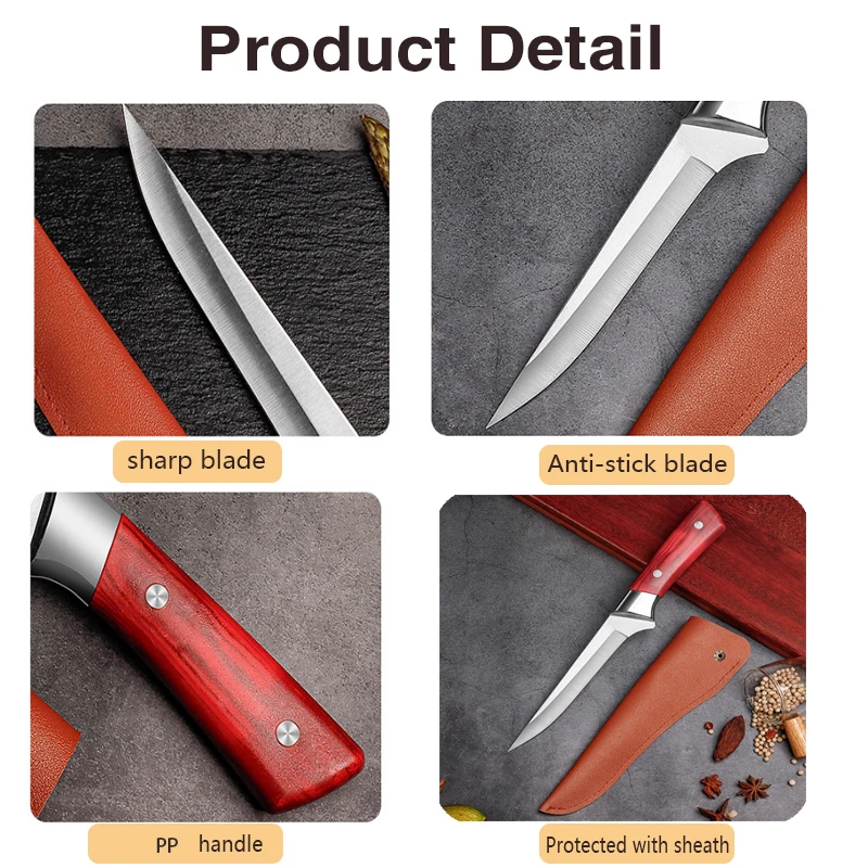 Kitchen Boning Knife Stainless Steel Fruit Paring Knife Cut Meat Pork Beef Sheep Fish Butcher Cleaver Chef Knife with Cover