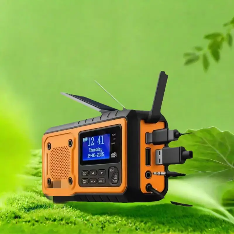 רדיו קראנק DAB376BT DAB+FM BT רדיו חירום עם סוללת 5000 mAh סולארי עם שעון מעורר ידני לשימוש חירום