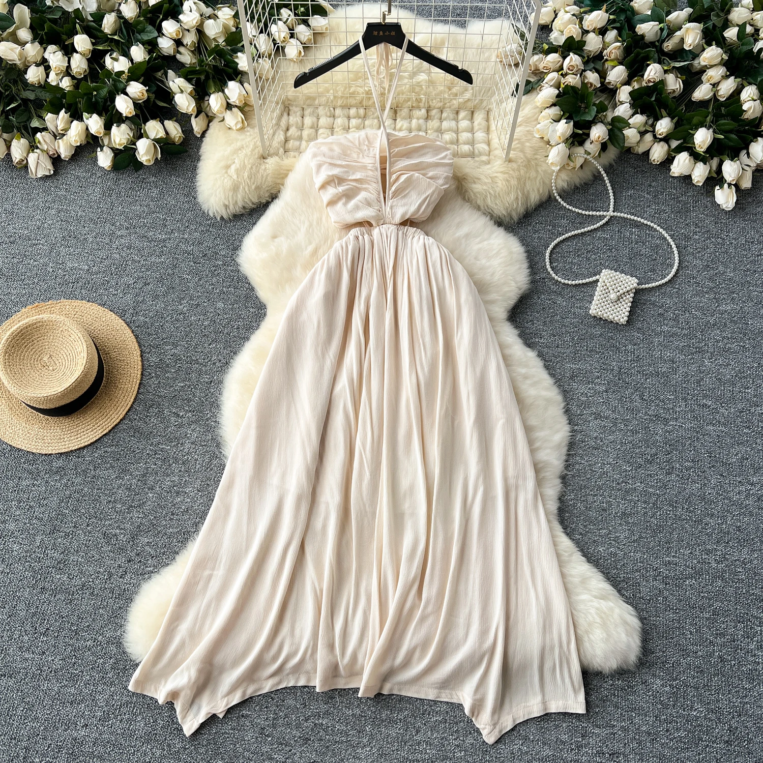 French Vintage pleated cut out off shoulder sweet slip Dress A-line Chic  Casual Beach Vacation Women Summer dresses - AliExpress 200000345