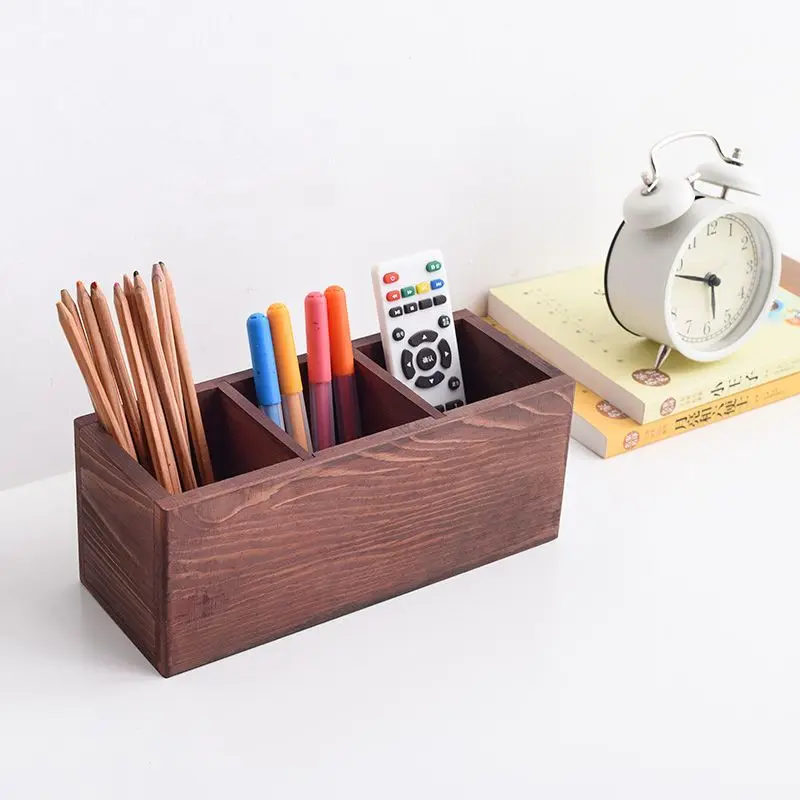 Solid Wood Multifunctional Pen Holder Creative Office Stationery Supplies Desktop Makeup Pen Square Thickened Corner Cutting Sto