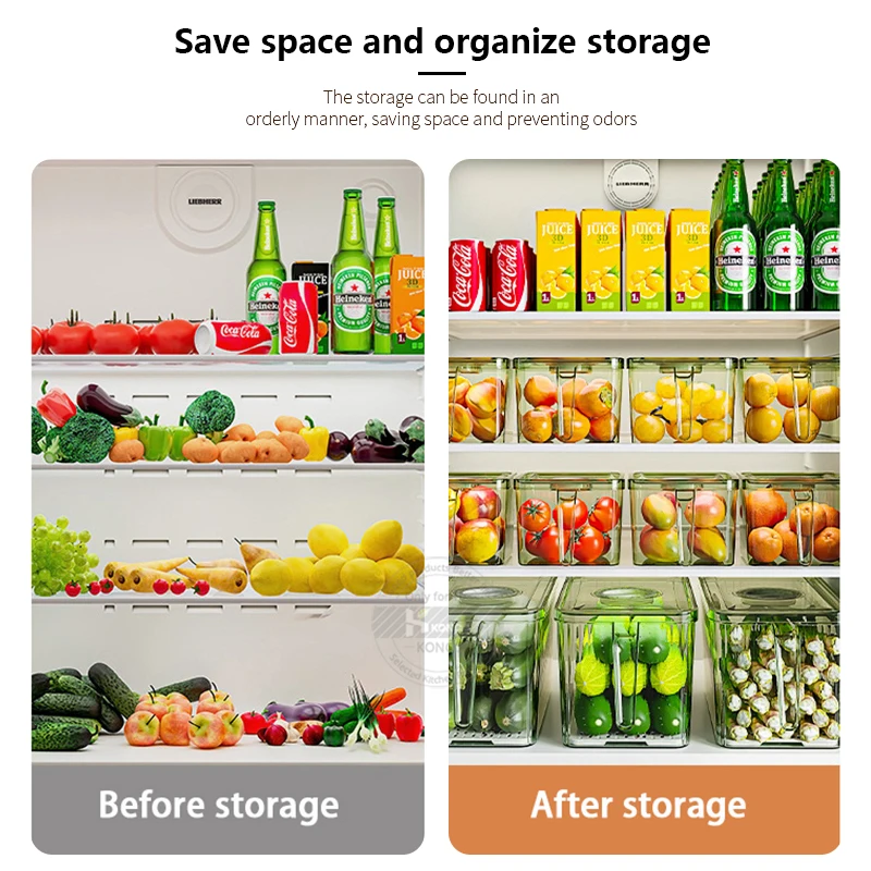 Konco Refrigerator Storage Box Stackable Fridge Organizer with Freshness Timer Lid Plastic Food Freezer Pantry Kitchen Organizer 6