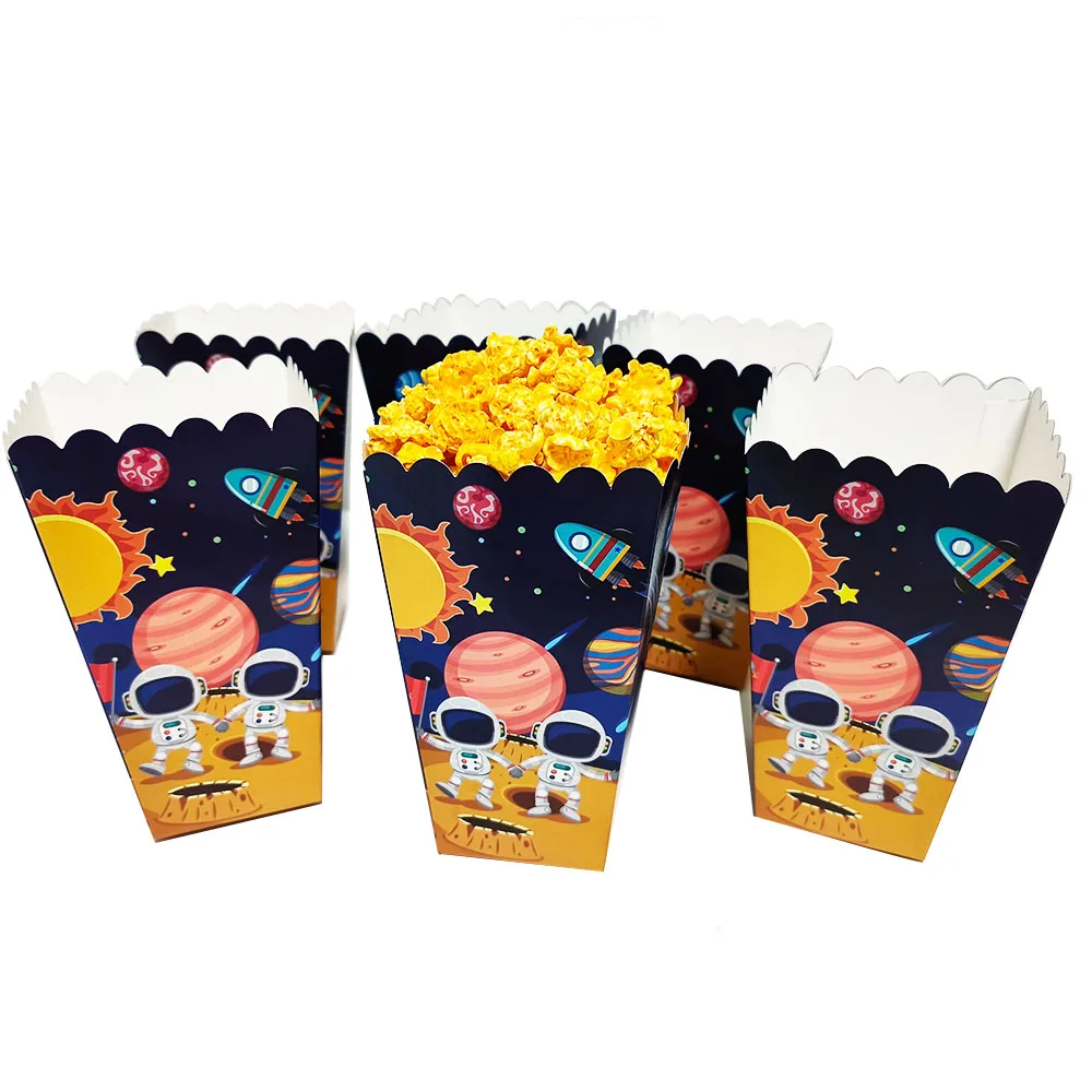 Astronaut Birthday Decoration 6pcs Outer Space Popcorn Box Snack Box Candy Cookie Containers Goodie Bag Solar Space Planet Party