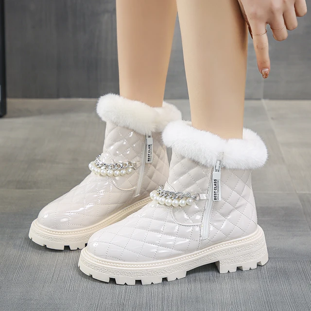 Winter Boots Women Shoes Fashion Brand Design Women's Boots Trend Ladies  Shoes Thick Heel Ankle Boot New Pearl Chain Snow Boots - Women's Boots -  AliExpress