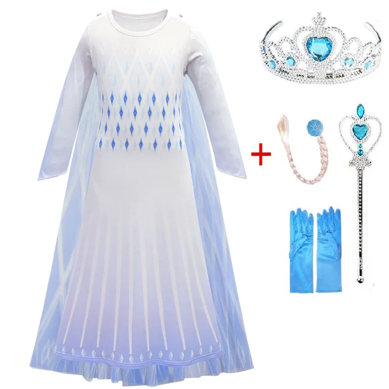Princess Elsa Dress Role Play Prom Party Clothes Snow Queen Girls Anna 2 Cosplay Costume Kids Halloween Up | Детская одежда и