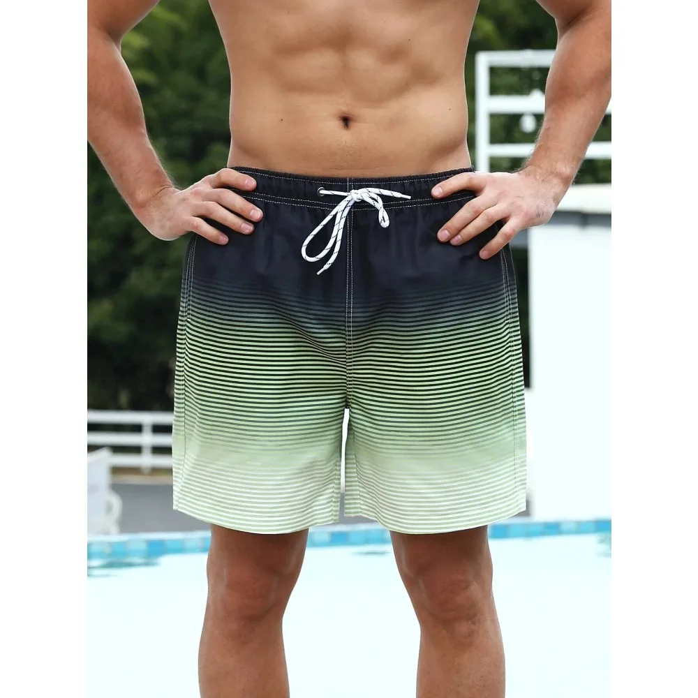 2025 Summer New Hawaii Vacation Beach Shorts Men's Casual Half Pants 3D Printed Striped Gradient Swimming Pants Beach 6