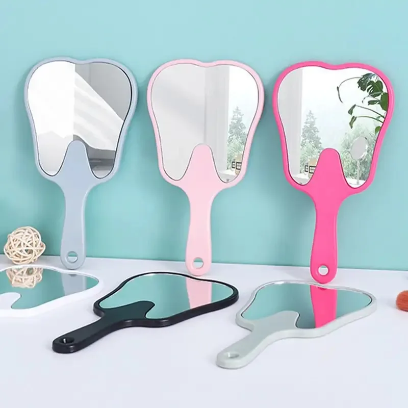 Tooth Shaped Handheld Mirror Cute Makeup Mirror Hand Held Dental Mirrors With Handle High Definition Makeup Hand makeup mirror
