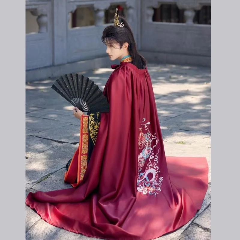 Ancient Chinese Dragon Embroidery Hanfu Cloak Men Women Traditional Flying Fish Hanfu Outer Robe Stylish Cool Boys Hero Top Cape