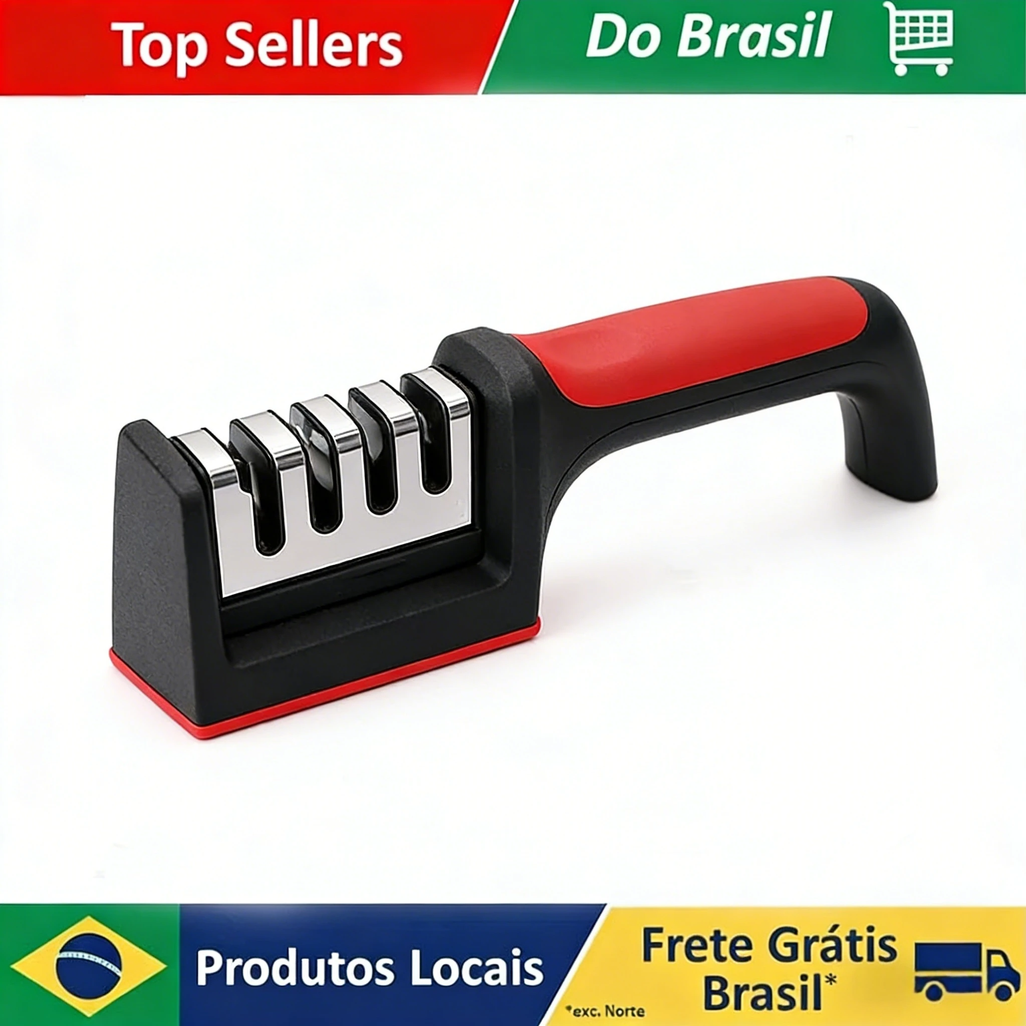Afiador de Facas Manual Ergonômico de 3 Estágios com Cabo Antiderrapante, Ferramenta de Afiar Facas de Cozinha para Uso Doméstico