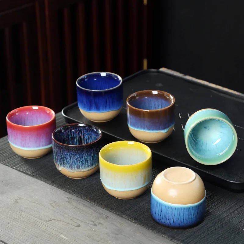1PCS Ceramic Tea Cup Kiln Change China Porcelain Kung Fu Pottery Drinkware Tableware Water Mug For Gift ceramic coffee cup set