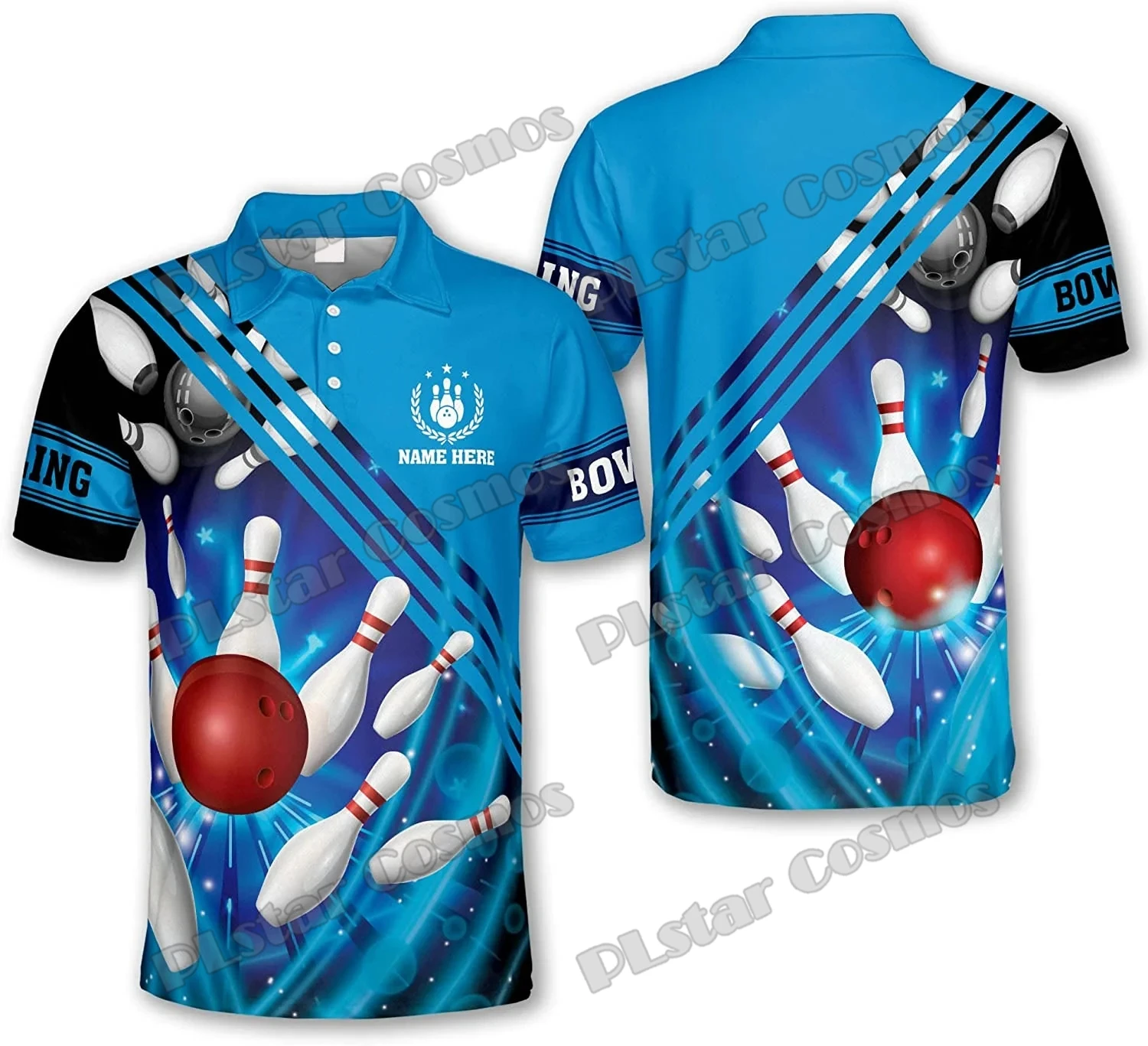 PLstar Cosmos Bowling Personalisierter Name 3D-gedrucktes Herren-Poloshirt Sommer Street Kurzarmshirt Geschenk für Bowlingspieler WK35 – Detail 14