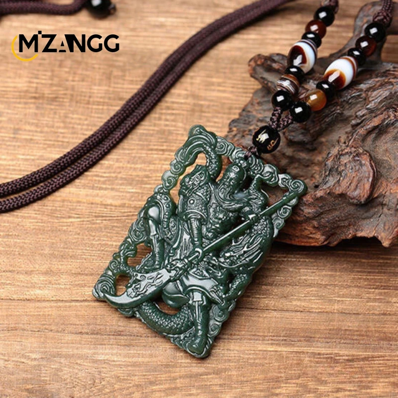 ハローアウトの彫刻が施されたネックレス,青翡翠の吊り下げチェーン