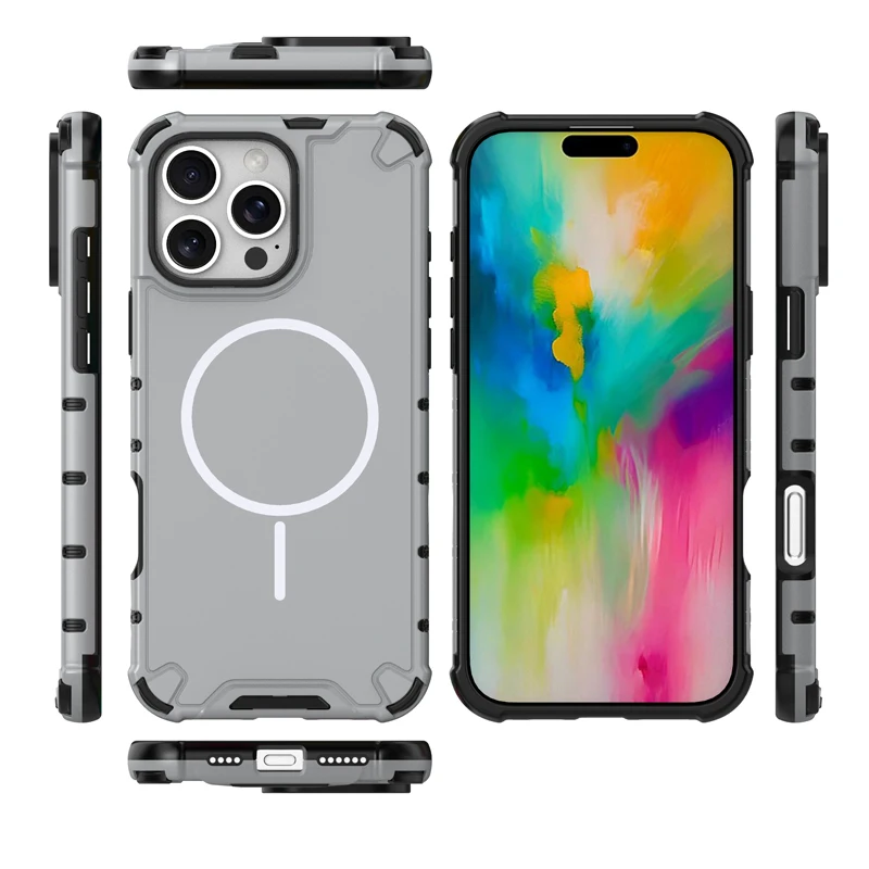 ELVEV Magnetic Anti-Drop Corrugated Texture Phone Case with Soft TPU Lens Protection